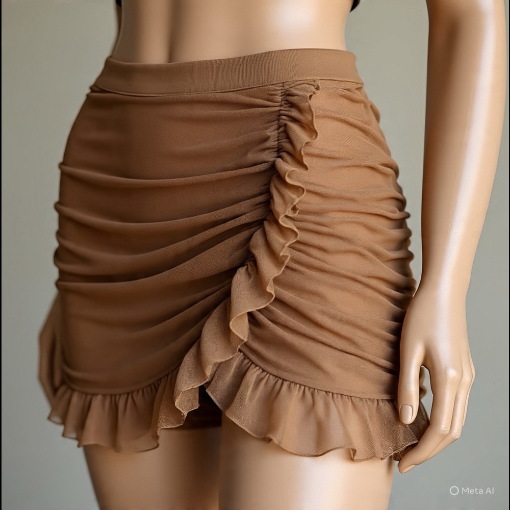 Mesh Lettuce Trimmed Ruched Skirt